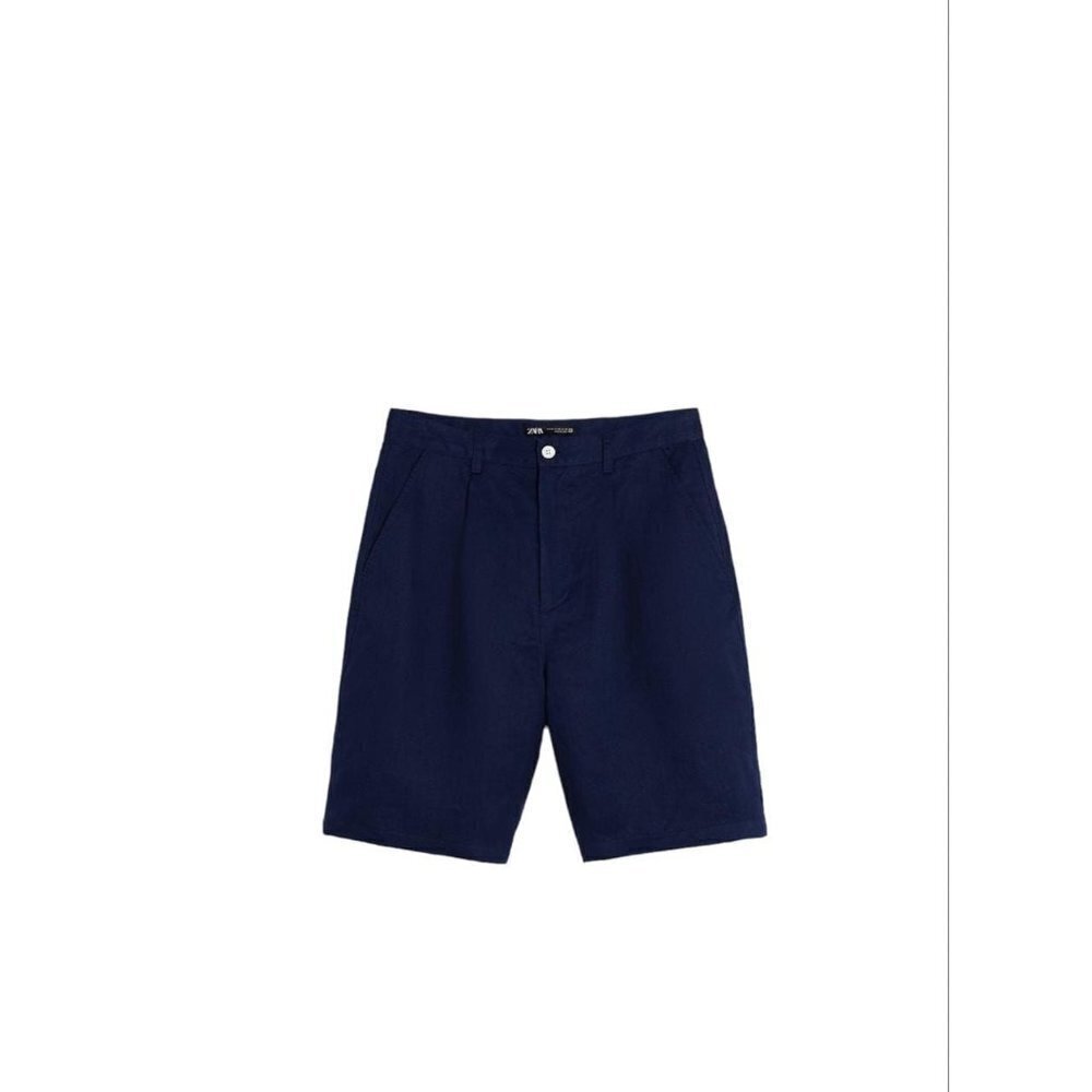 ZARA LINEN TEXTURED BERMUDA SHORTS BLUE SIZE 31 9909/456/405